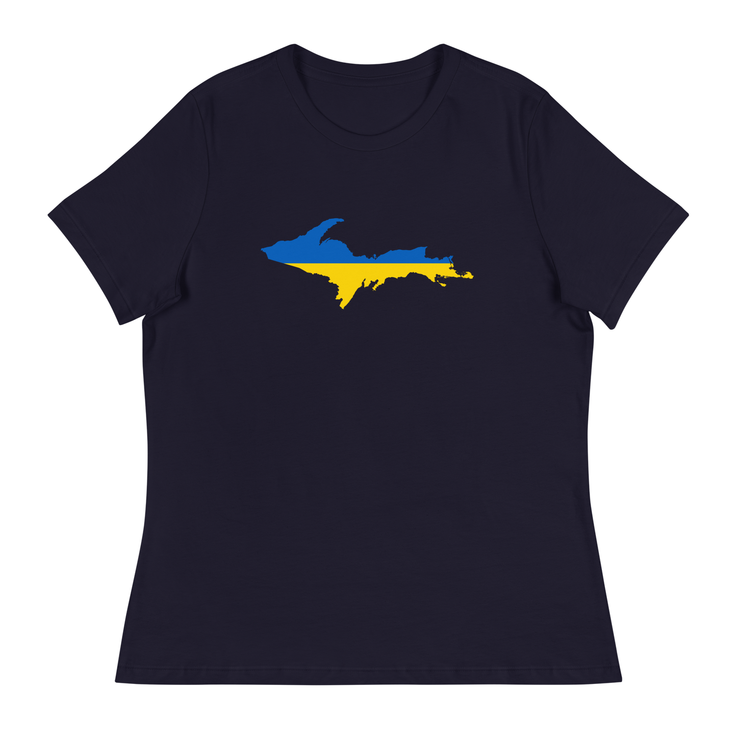 Michigan Upper Peninsula T-Shirt (w/ UP Ukraine Flag Outline) | Women's Relaxed Fit