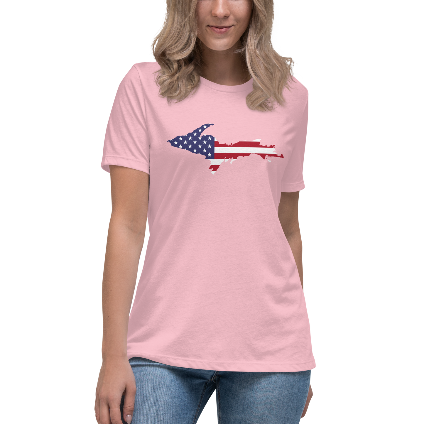 Michigan Upper Peninsula T-Shirt (w/ UP USA Flag Outline) | Women's Relaxed Fit