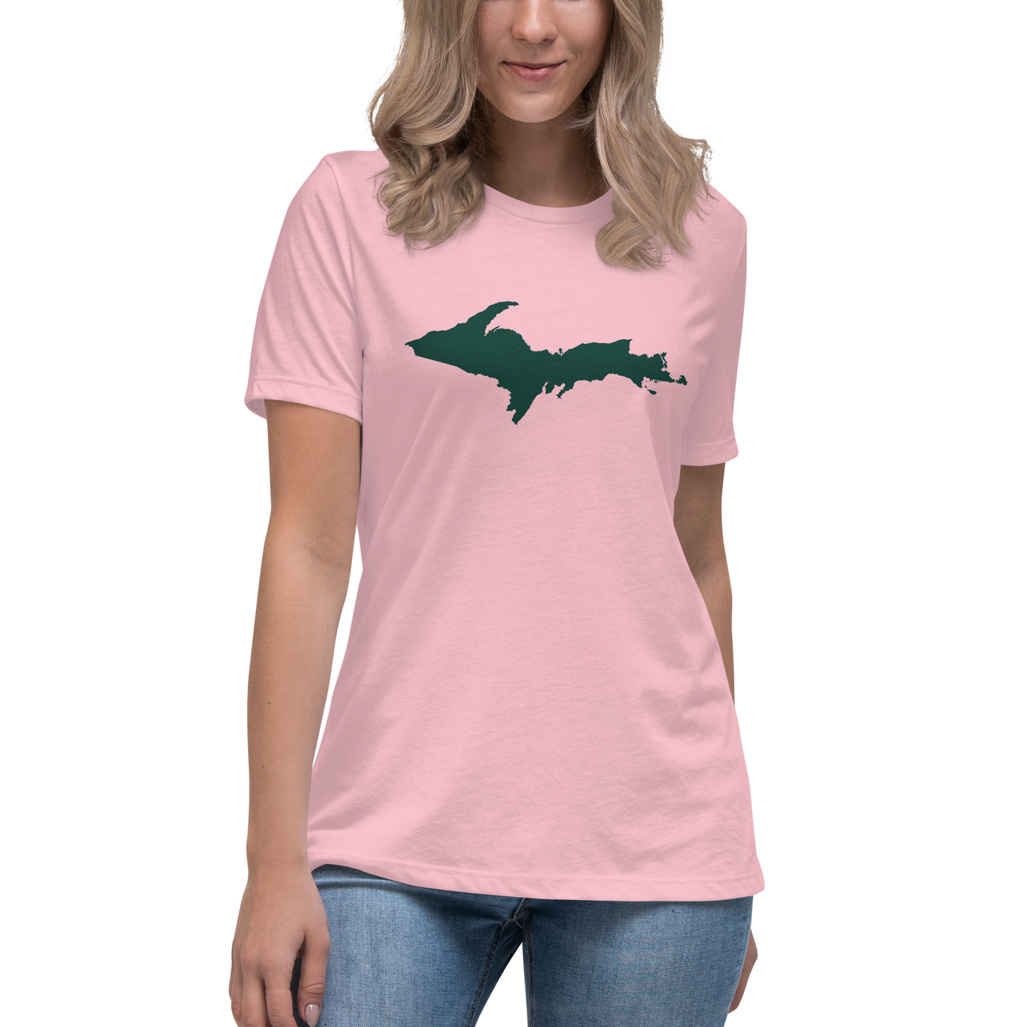 Michigan Upper Peninsula T-Shirt (w/ Green UP Outline) | Women's Relaxed Fit