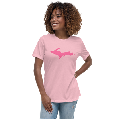 Michigan Upper Peninsula T-Shirt (w/ Pink UP Outline) | Women's Relaxed Fit