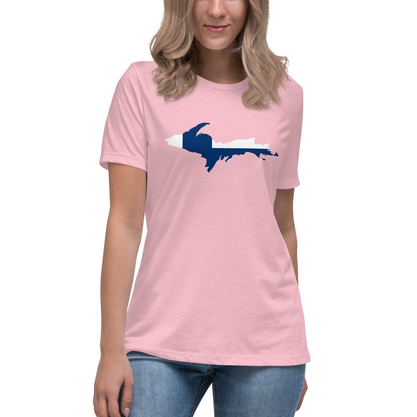 Michigan Upper Peninsula T-Shirt (w/ UP Finland Flag Outline) | Women's Relaxed Fit