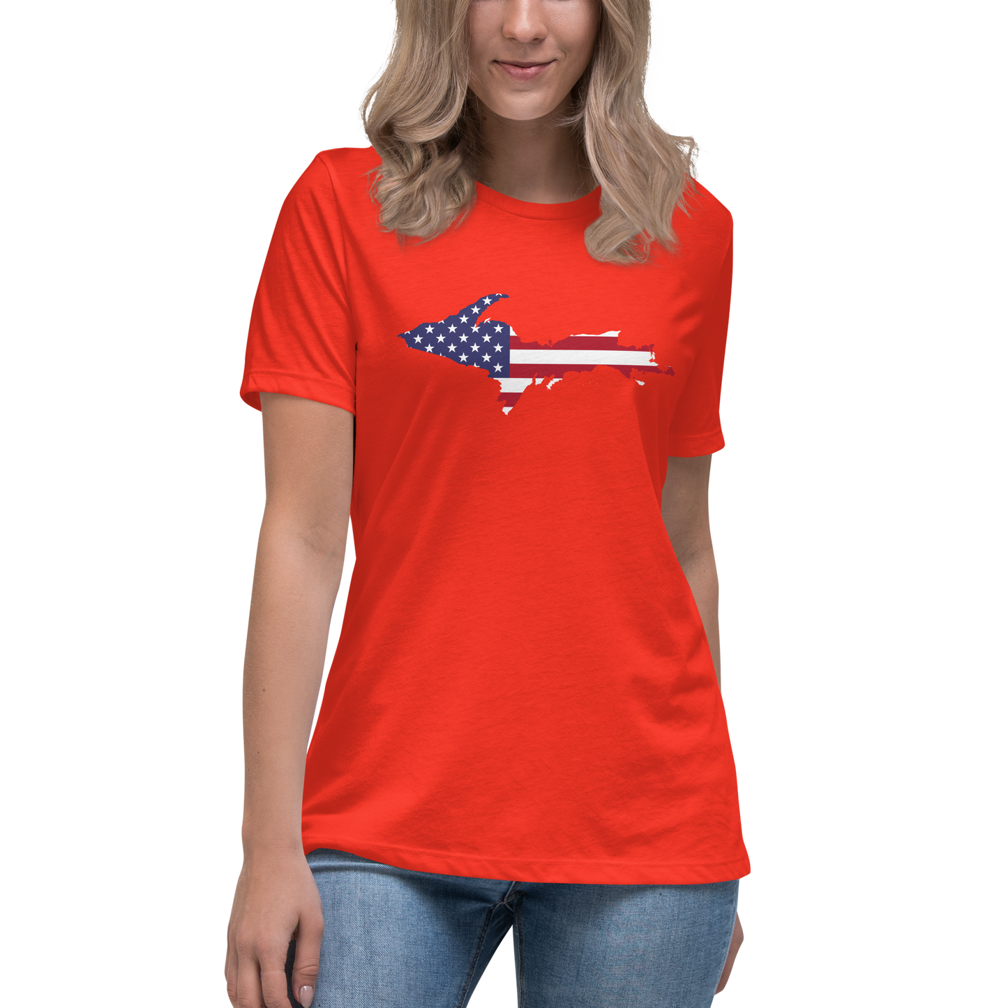 Michigan Upper Peninsula T-Shirt (w/ UP USA Flag Outline) | Women's Relaxed Fit