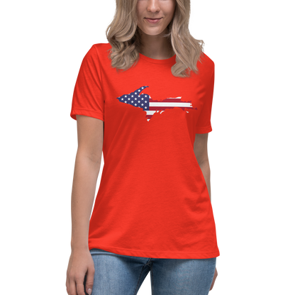 Michigan Upper Peninsula T-Shirt (w/ UP USA Flag Outline) | Women's Relaxed Fit