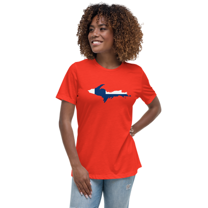 Michigan Upper Peninsula T-Shirt (w/ UP Finland Flag Outline) | Women's Relaxed Fit