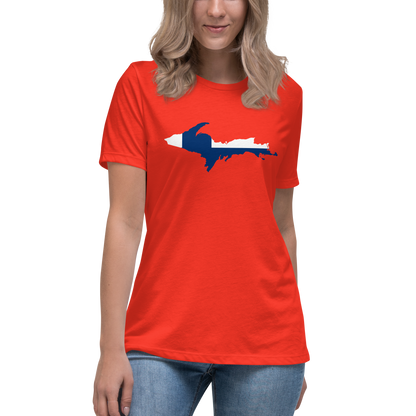 Michigan Upper Peninsula T-Shirt (w/ UP Finland Flag Outline) | Women's Relaxed Fit