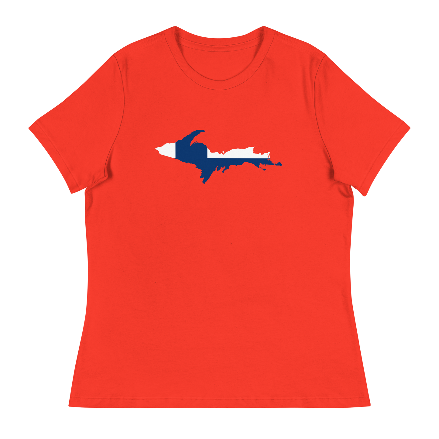 Michigan Upper Peninsula T-Shirt (w/ UP Finland Flag Outline) | Women's Relaxed Fit