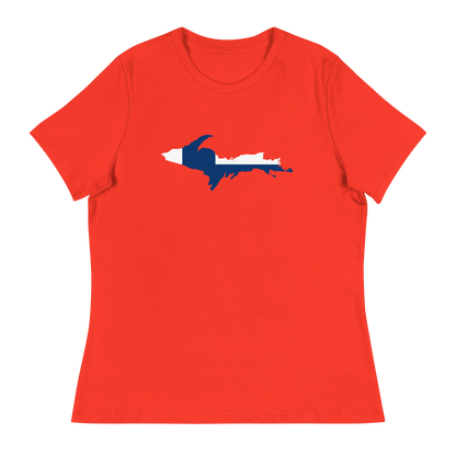 Michigan Upper Peninsula T-Shirt (w/ UP Finland Flag Outline) | Women's Relaxed Fit