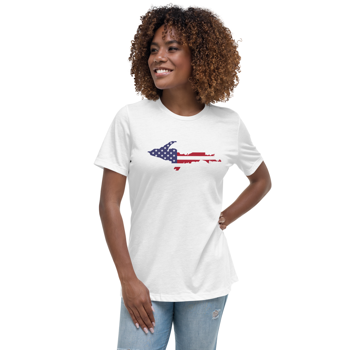 Michigan Upper Peninsula T-Shirt (w/ UP USA Flag Outline) | Women's Relaxed Fit