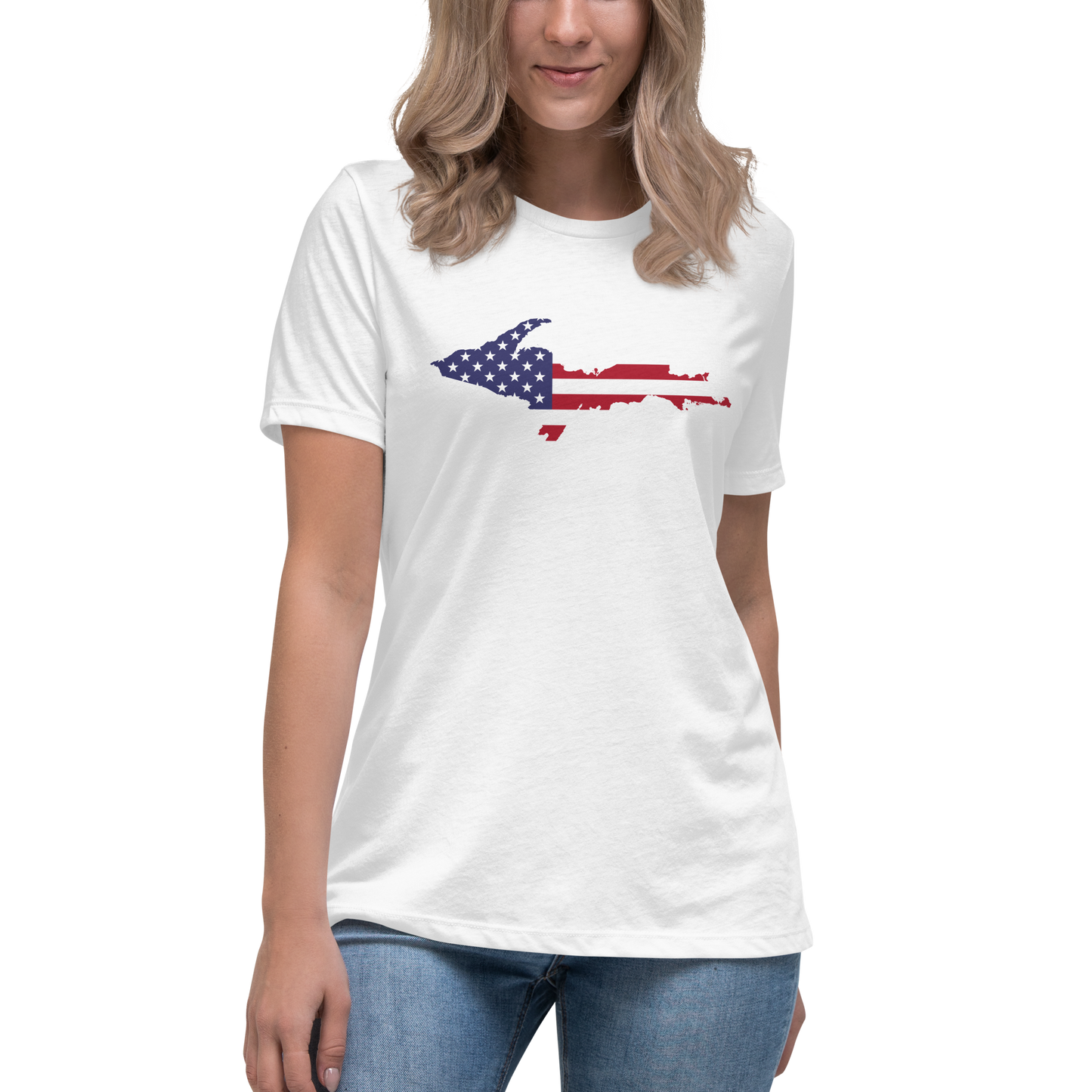 Michigan Upper Peninsula T-Shirt (w/ UP USA Flag Outline) | Women's Relaxed Fit