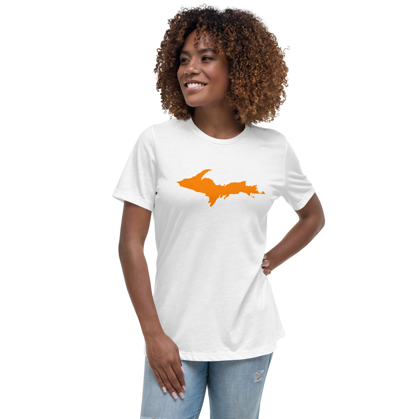 Michigan Upper Peninsula T-Shirts (w/ Orange UP Outline) | Women's Relaxed Fit