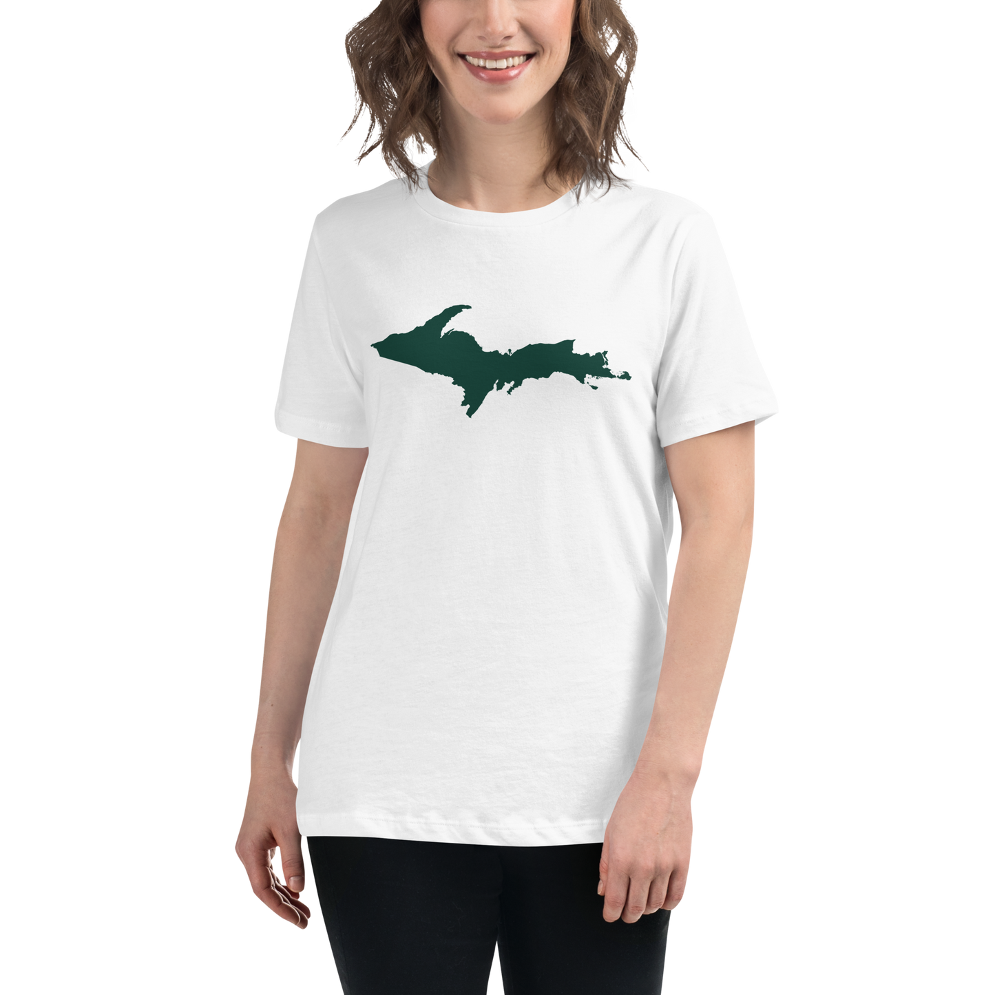 Michigan Upper Peninsula T-Shirt (w/ Green UP Outline) | Women's Relaxed Fit