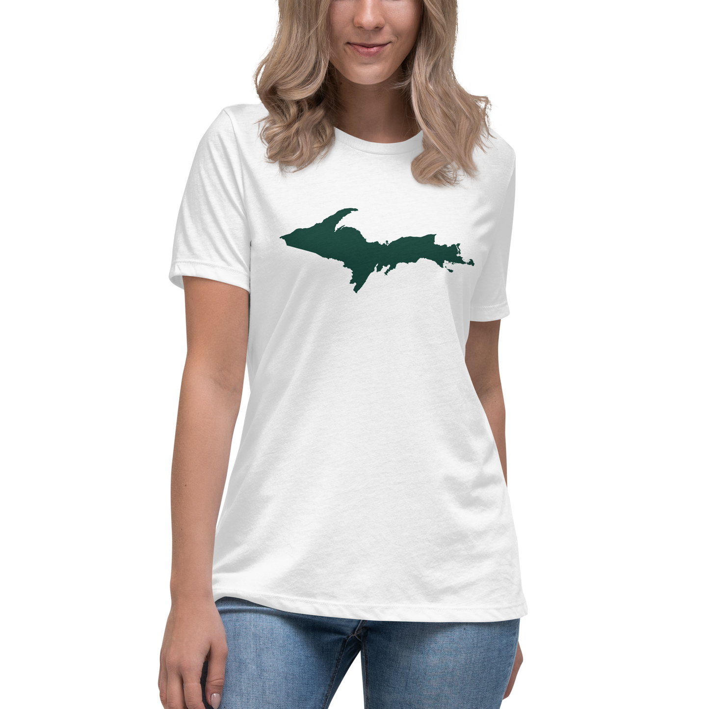 Michigan Upper Peninsula T-Shirt (w/ Green UP Outline) | Women's Relaxed Fit