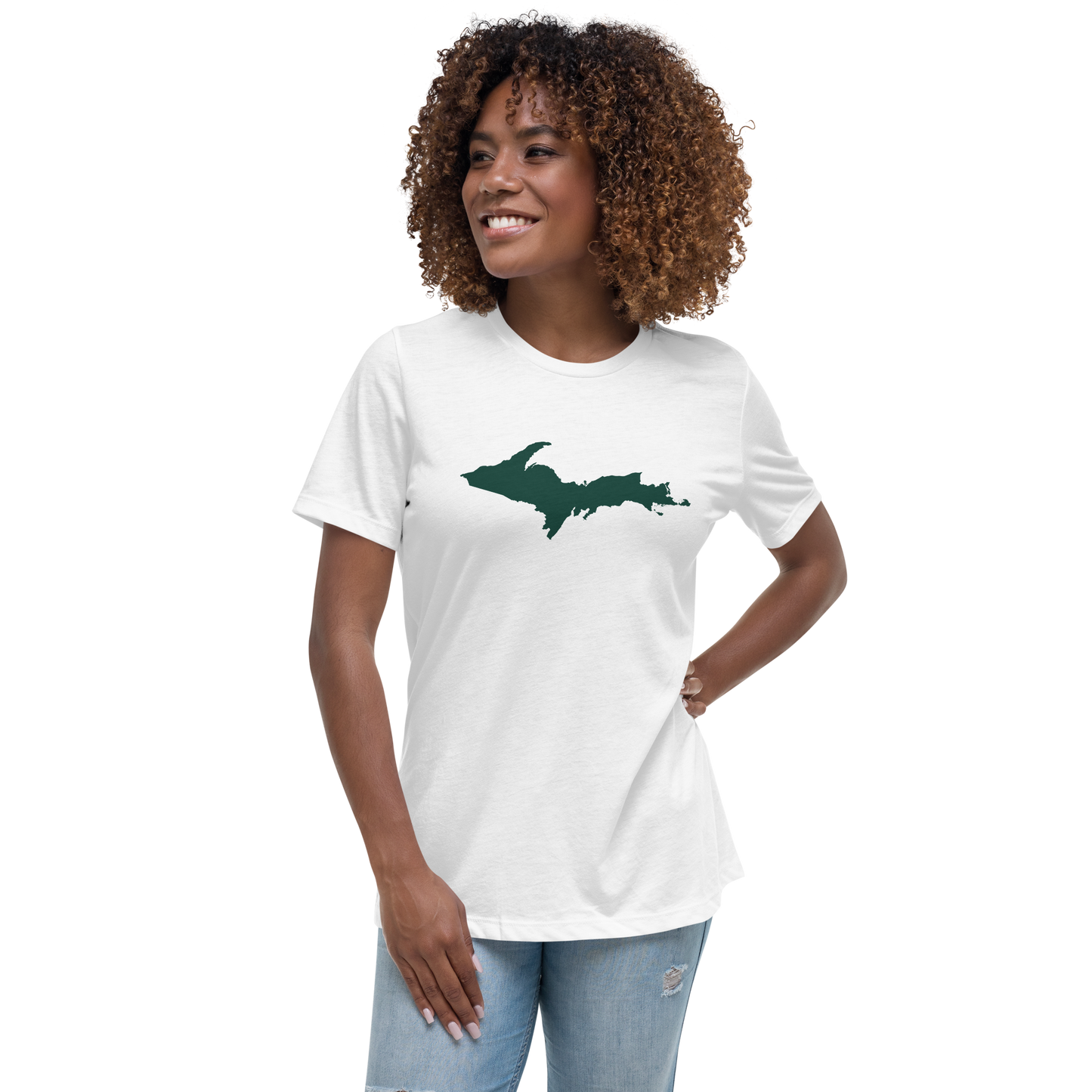 Michigan Upper Peninsula T-Shirt (w/ Green UP Outline) | Women's Relaxed Fit