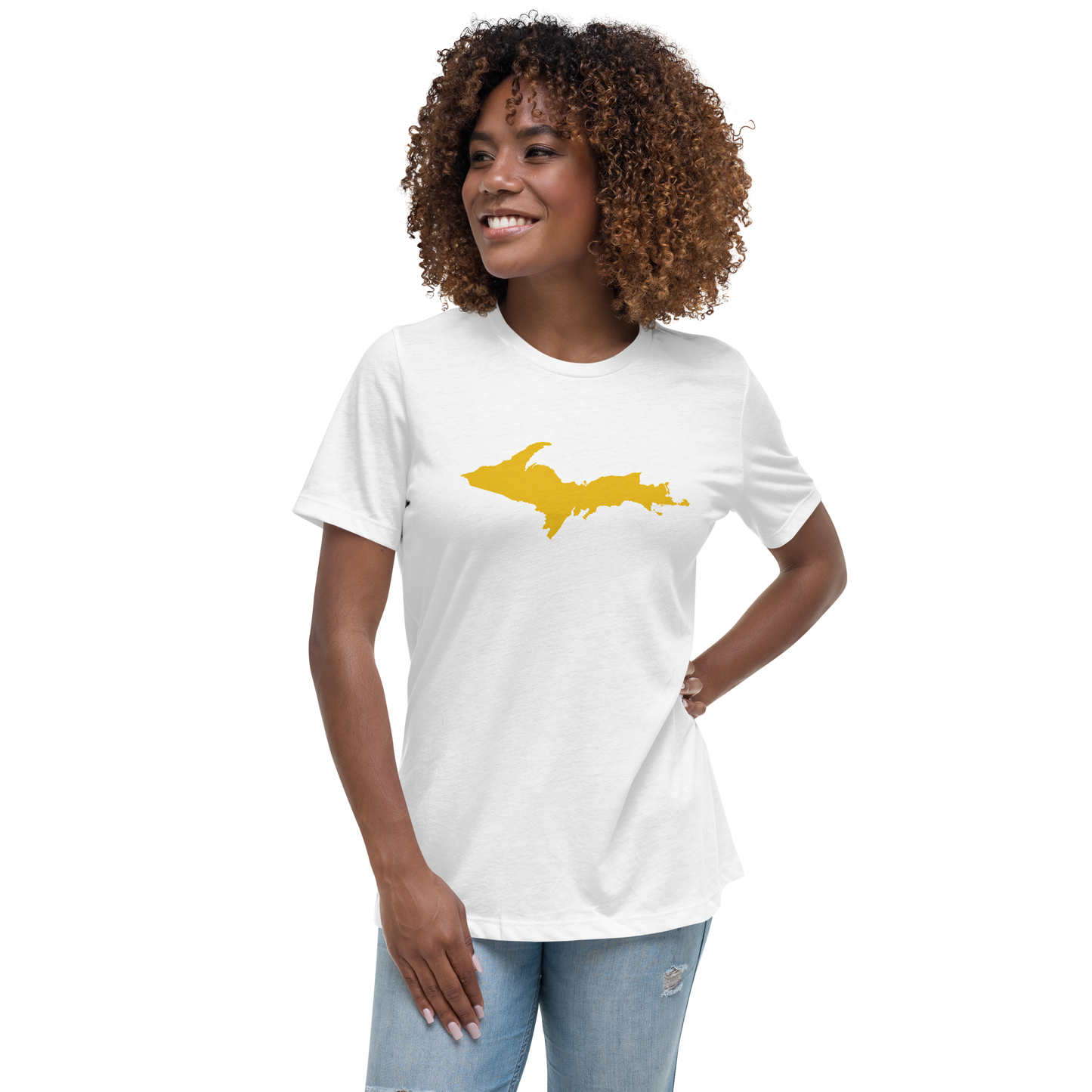 Michigan Upper Peninsula T-Shirt (w/ Gold UP Outline) | Women's Relaxed Fit