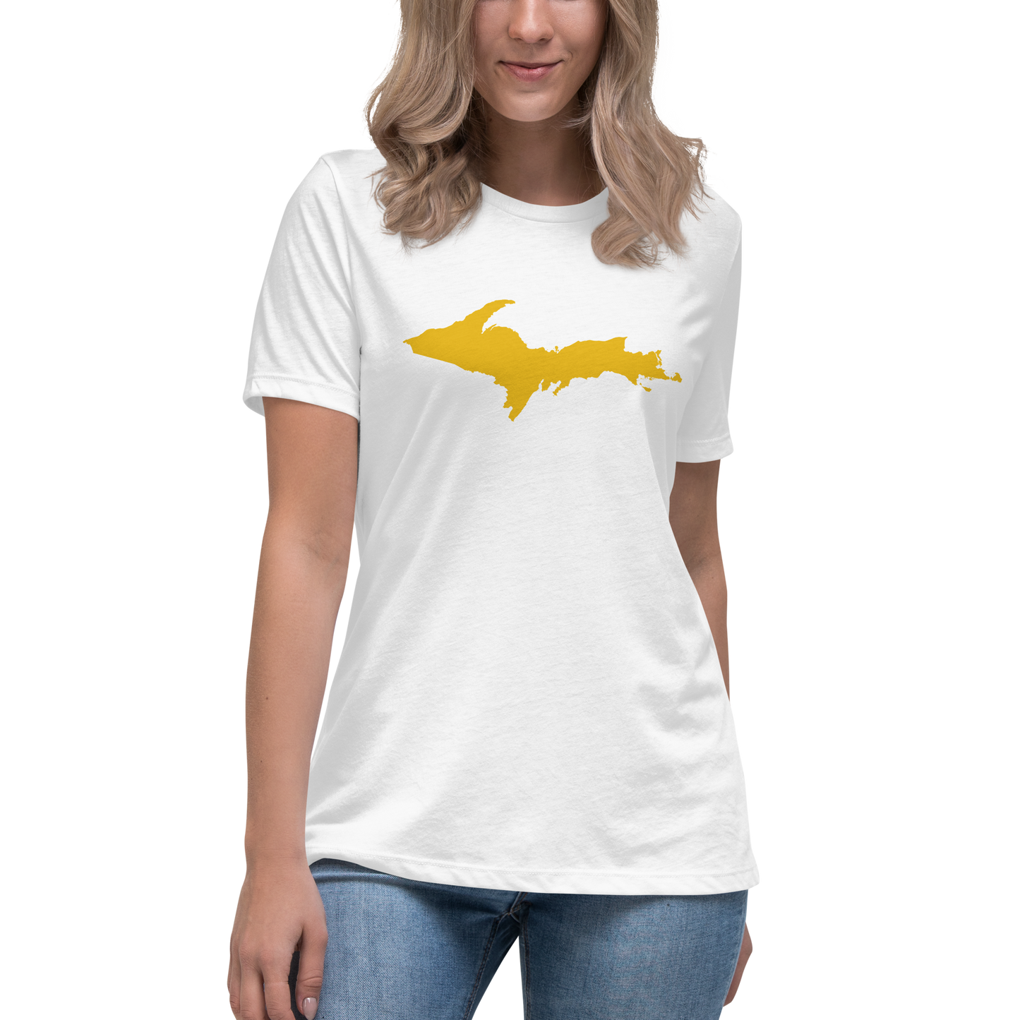 Michigan Upper Peninsula T-Shirt (w/ Gold UP Outline) | Women's Relaxed Fit