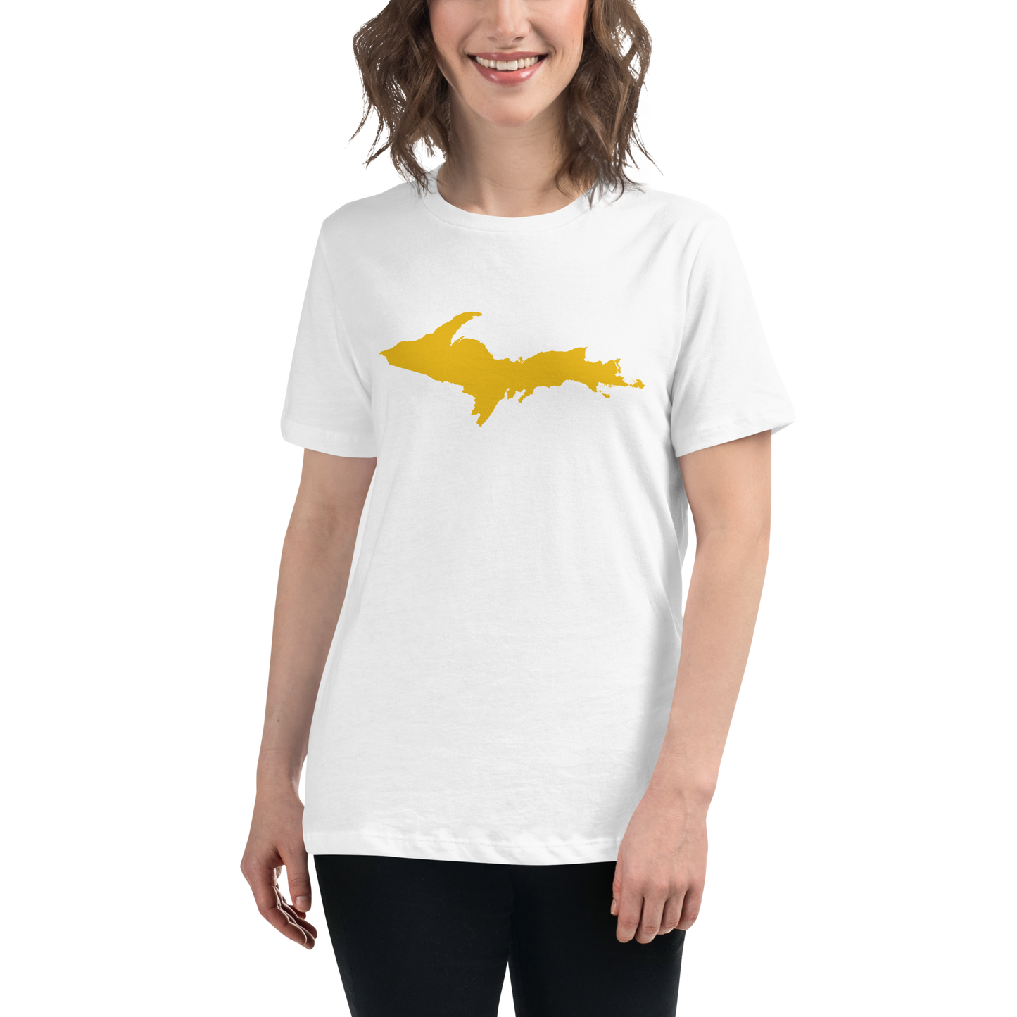 Michigan Upper Peninsula T-Shirt (w/ Gold UP Outline) | Women's Relaxed Fit