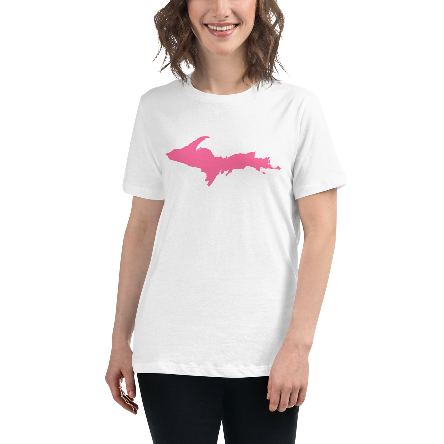 Michigan Upper Peninsula T-Shirt (w/ Pink UP Outline) | Women's Relaxed Fit