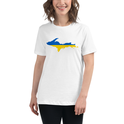 Michigan Upper Peninsula T-Shirt (w/ UP Ukraine Flag Outline) | Women's Relaxed Fit