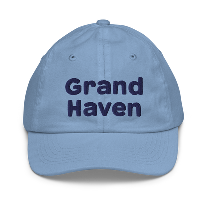 'Grand Haven' Youth Baseball Cap | White/Navy Embroidery