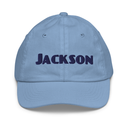 'Jackson' Youth Baseball Cap | White/Navy Embroidery