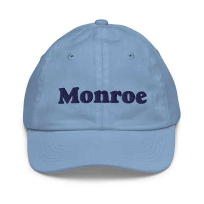 'Monroe' Youth Baseball Cap | White/Navy Embroidery