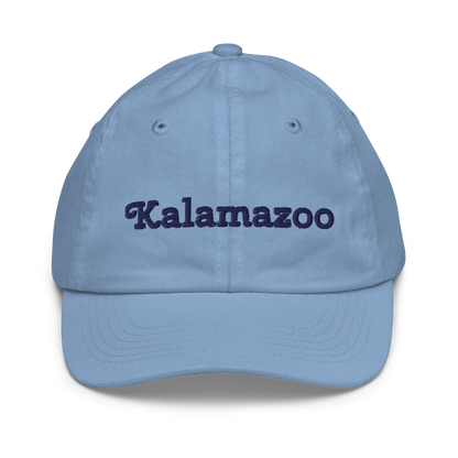 'Kalamazoo' Youth Baseball Cap | White/Navy Embroidery