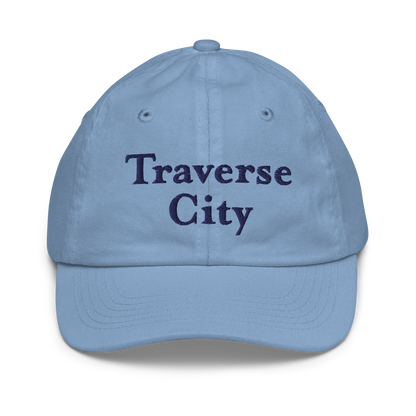 'Traverse City' Youth Baseball Cap | White/Navy Embroidery