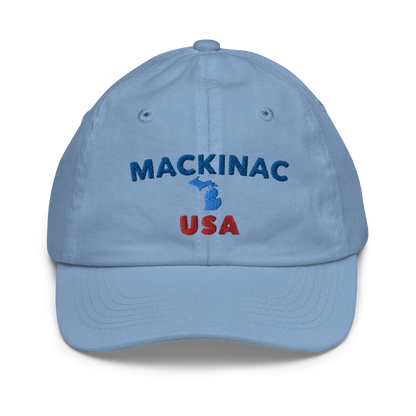 'Mackinac USA' Youth Baseball Cap (w/ Michigan Outline)