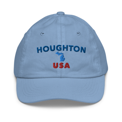 'Houghton USA' Youth Baseball Cap (w/ Michigan Outline)