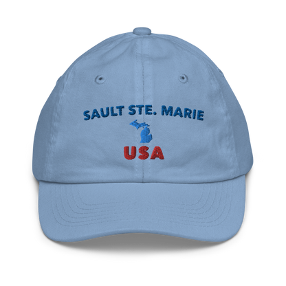 'Sault Ste. Marie USA' Youth Baseball Cap (w/ Michigan Outline)