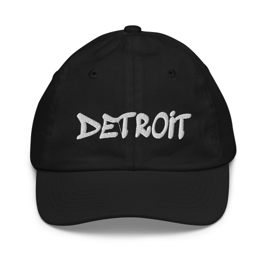 'Detroit' Youth Baseball Cap (1980s Hip Hop Font) - Circumspice Michigan