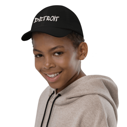 'Detroit' Youth Baseball Cap (1980s Hip Hop Font) - Circumspice Michigan