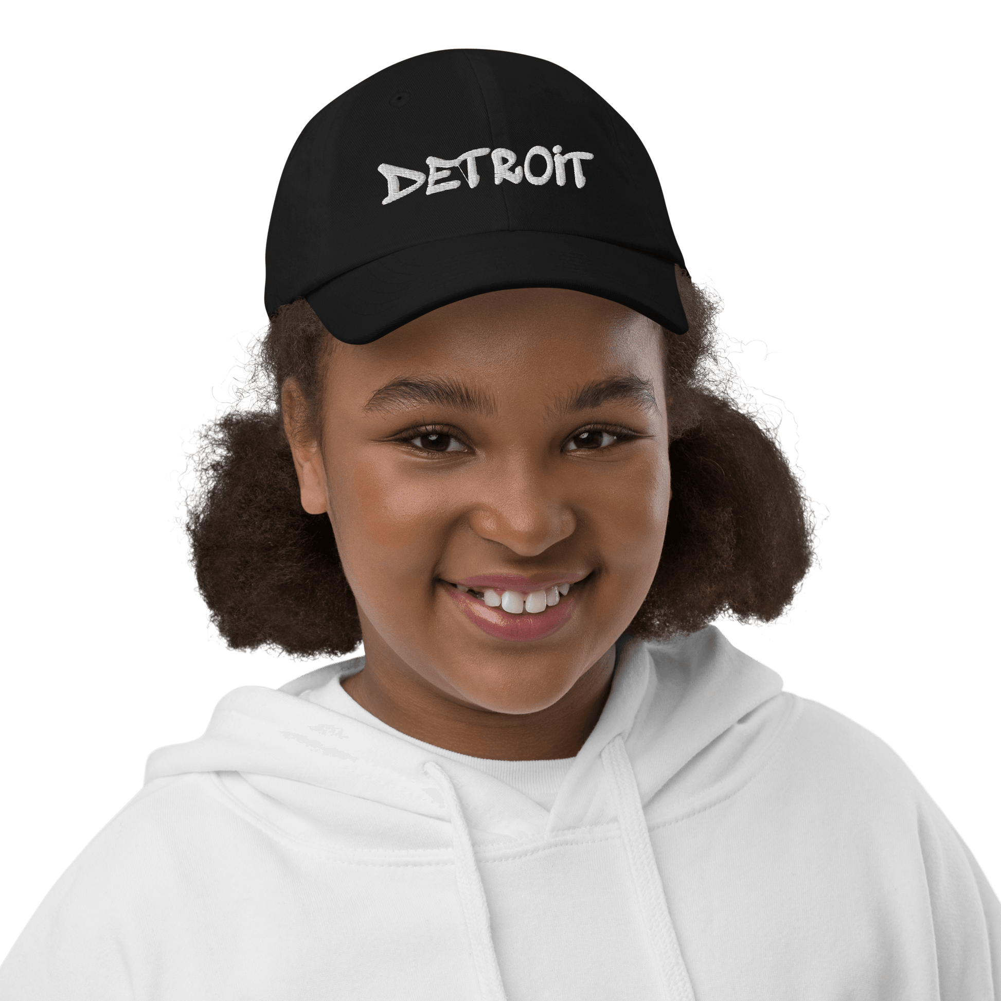 'Detroit' Youth Baseball Cap (1980s Hip Hop Font) - Circumspice Michigan