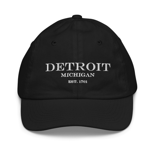 'Detroit Michigan EST 1701' Youth Baseball Cap (Luxury Goods Parody) - Circumspice Michigan