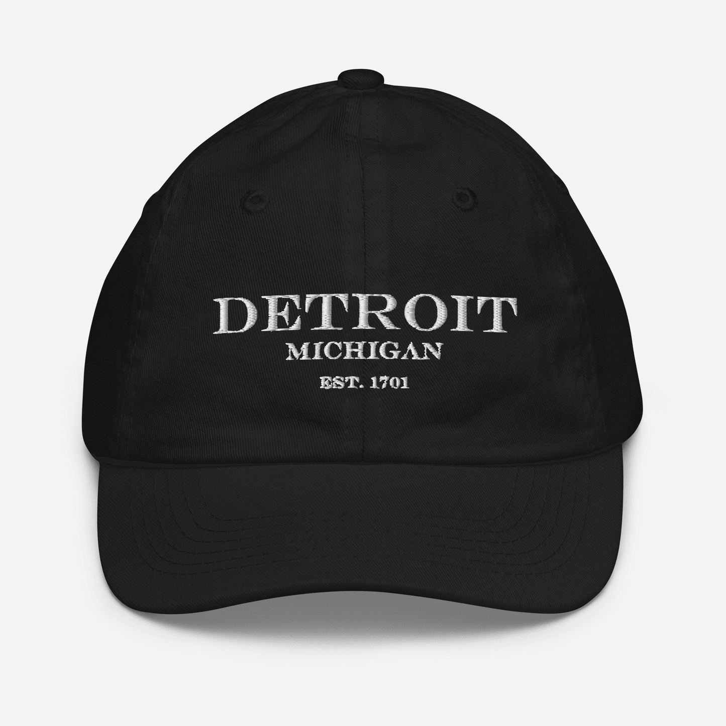 'Detroit Michigan EST 1701' Youth Baseball Cap (Luxury Goods Parody) - Circumspice Michigan