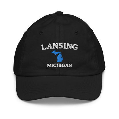 'Lansing Michigan' Youth Baseball Cap (w/ Michigan Outline)