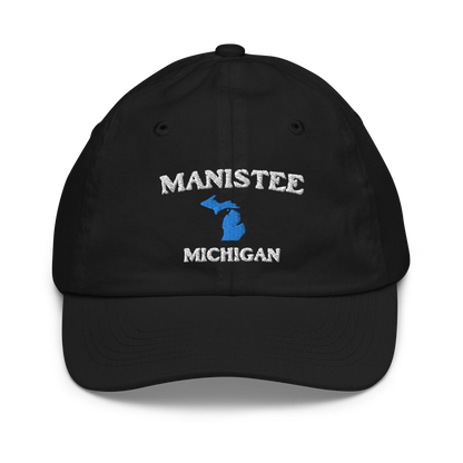 'Manistee Michigan' Youth Baseball Cap (w/ Michigan Outline)