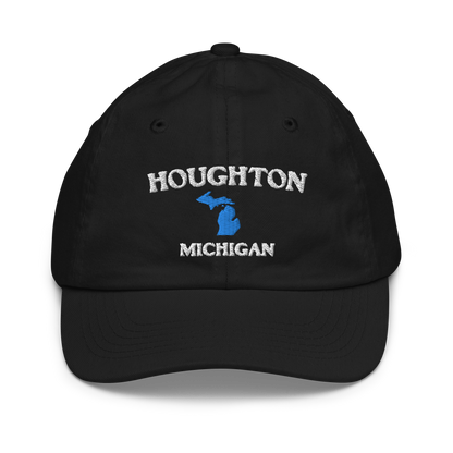 'Houghton Michigan' Youth Baseball Cap (w/ Michigan Outline)