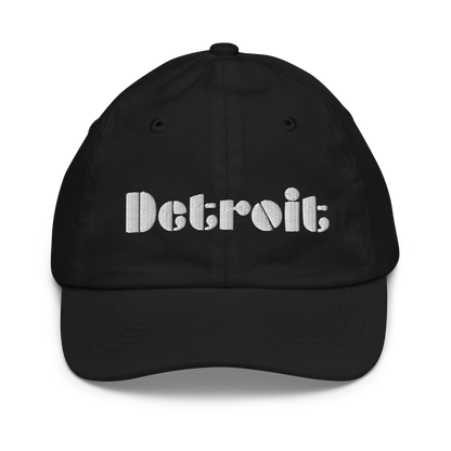 'Detroit' Youth Baseball Cap | White/Black Embroidery