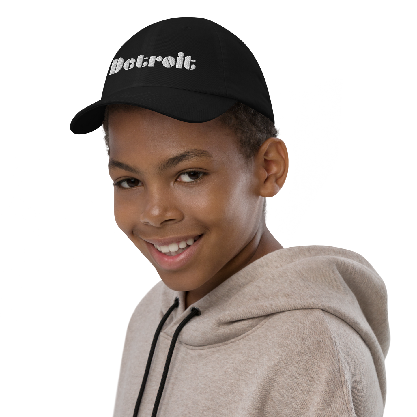 'Detroit' Youth Baseball Cap | White/Black Embroidery