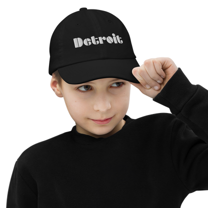 'Detroit' Youth Baseball Cap | White/Black Embroidery