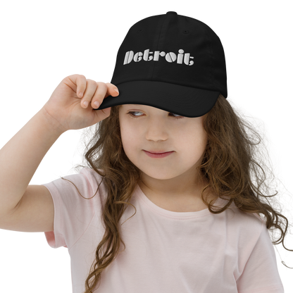 'Detroit' Youth Baseball Cap | White/Black Embroidery