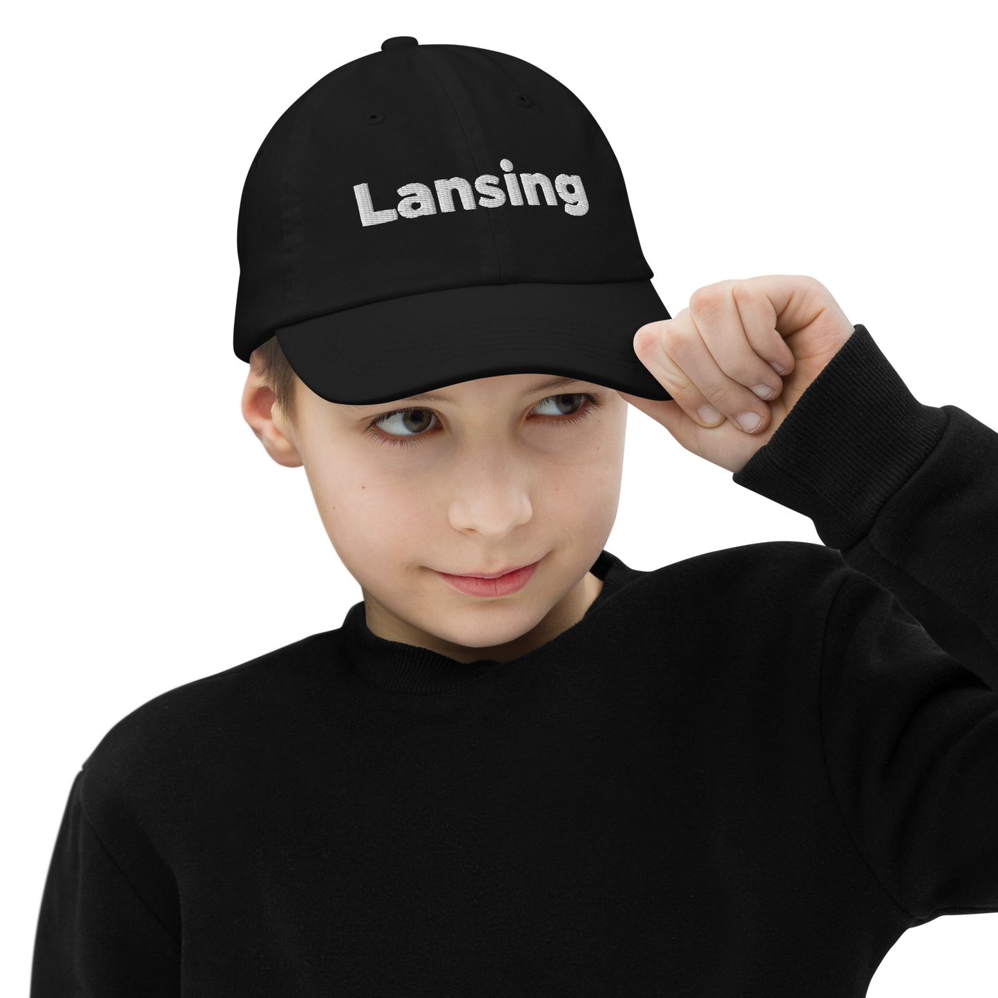 'Lansing' Youth Baseball Cap | White/Navy Embroidery