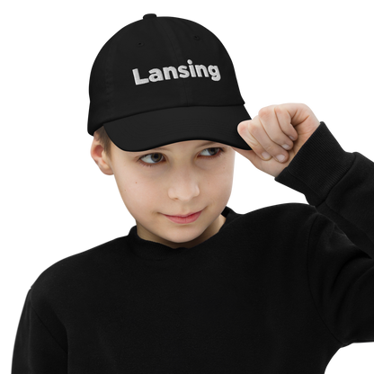 'Lansing' Youth Baseball Cap | White/Navy Embroidery