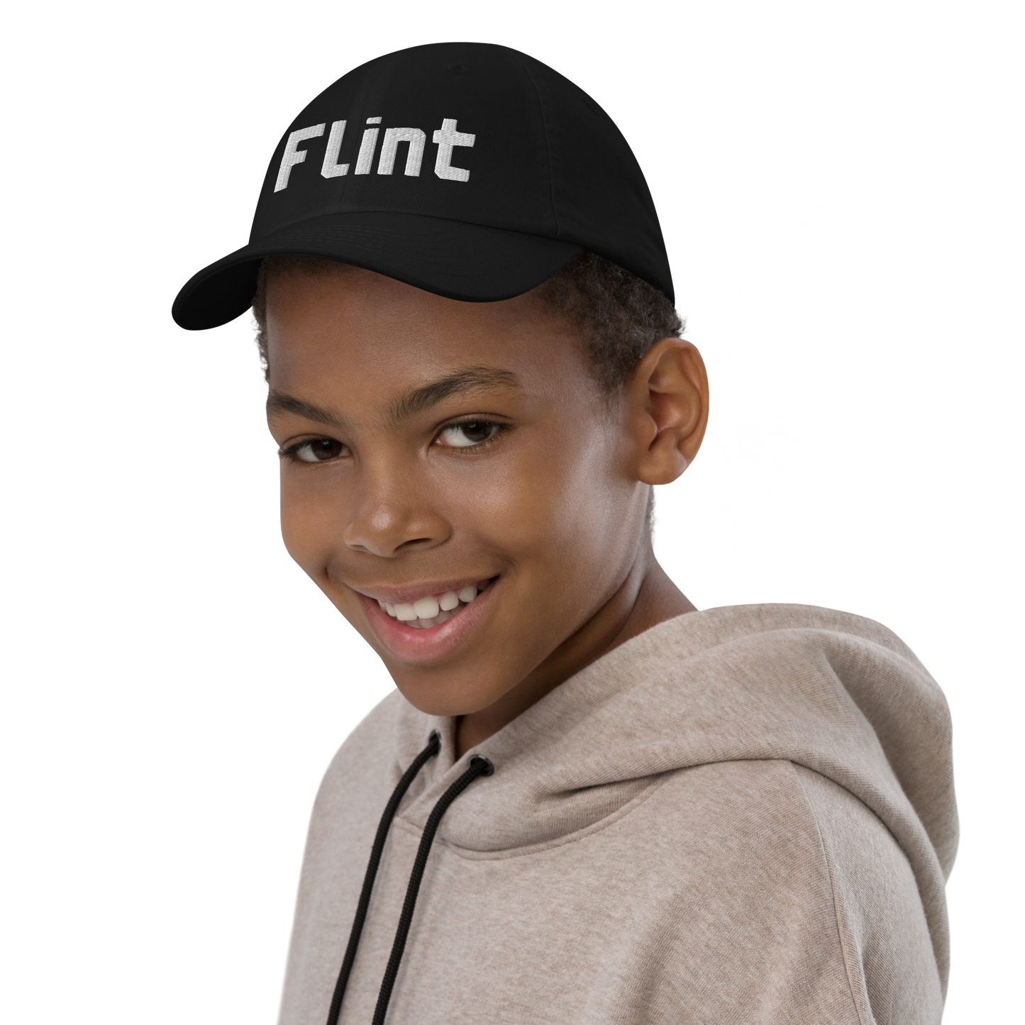 'Flint' Youth Baseball Cap | White/Black Embroidery