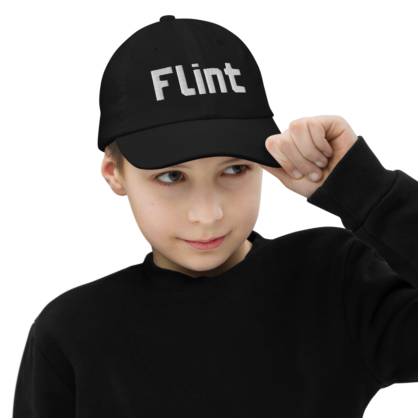 'Flint' Youth Baseball Cap | White/Black Embroidery