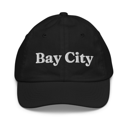 'Bay City' Youth Baseball Cap | White/Black Embroidery