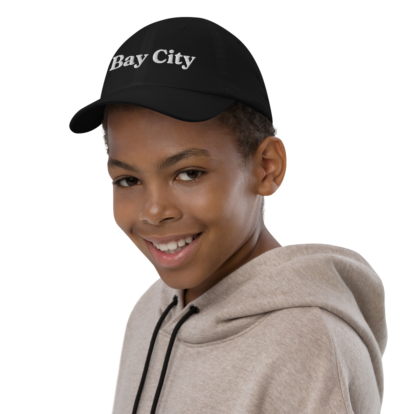 'Bay City' Youth Baseball Cap | White/Black Embroidery