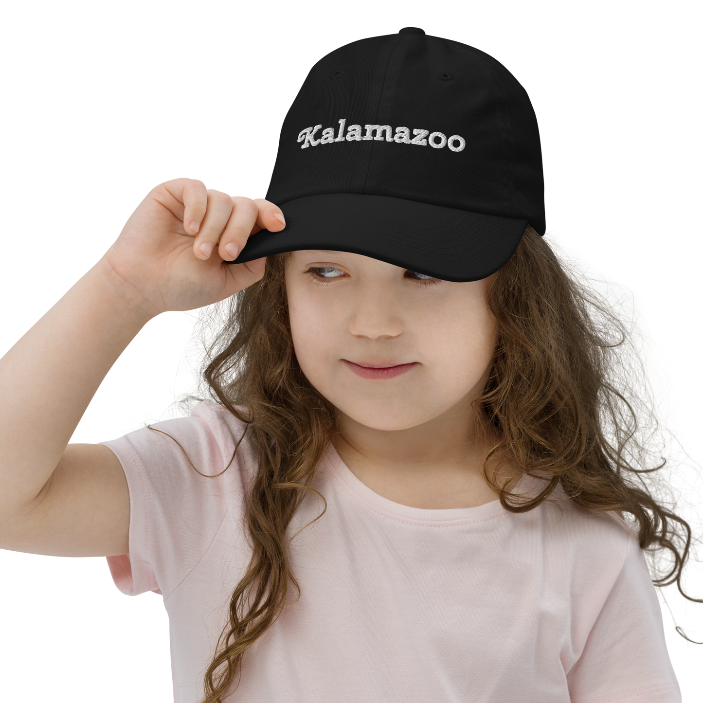 'Kalamazoo' Youth Baseball Cap | White/Navy Embroidery