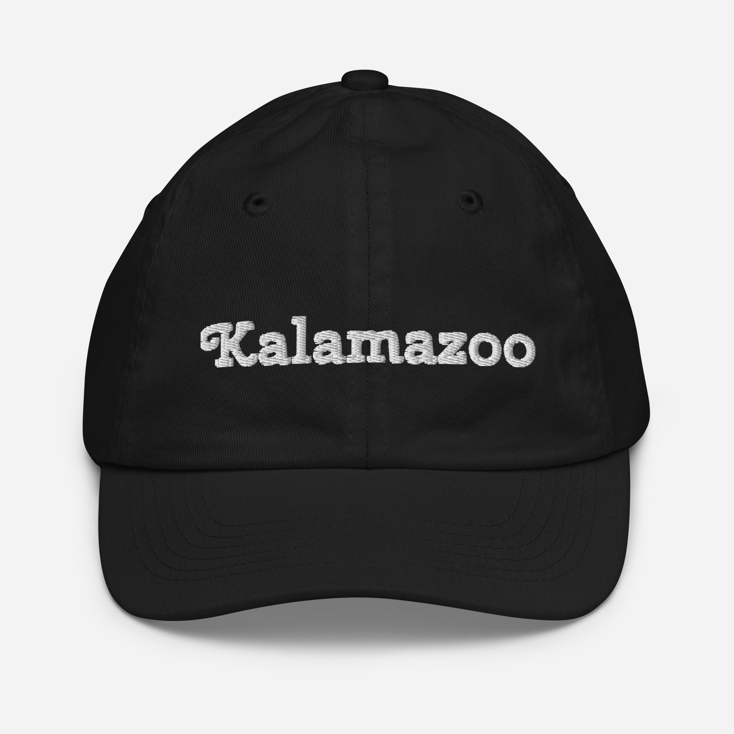 'Kalamazoo' Youth Baseball Cap | White/Navy Embroidery
